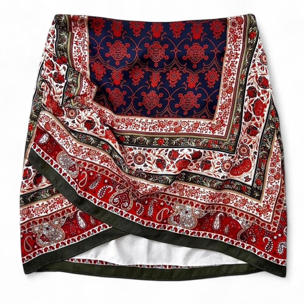 VICI Boho Paisley Wrap Mini Skirt High Waist Scarf Print Festival Women’s Small